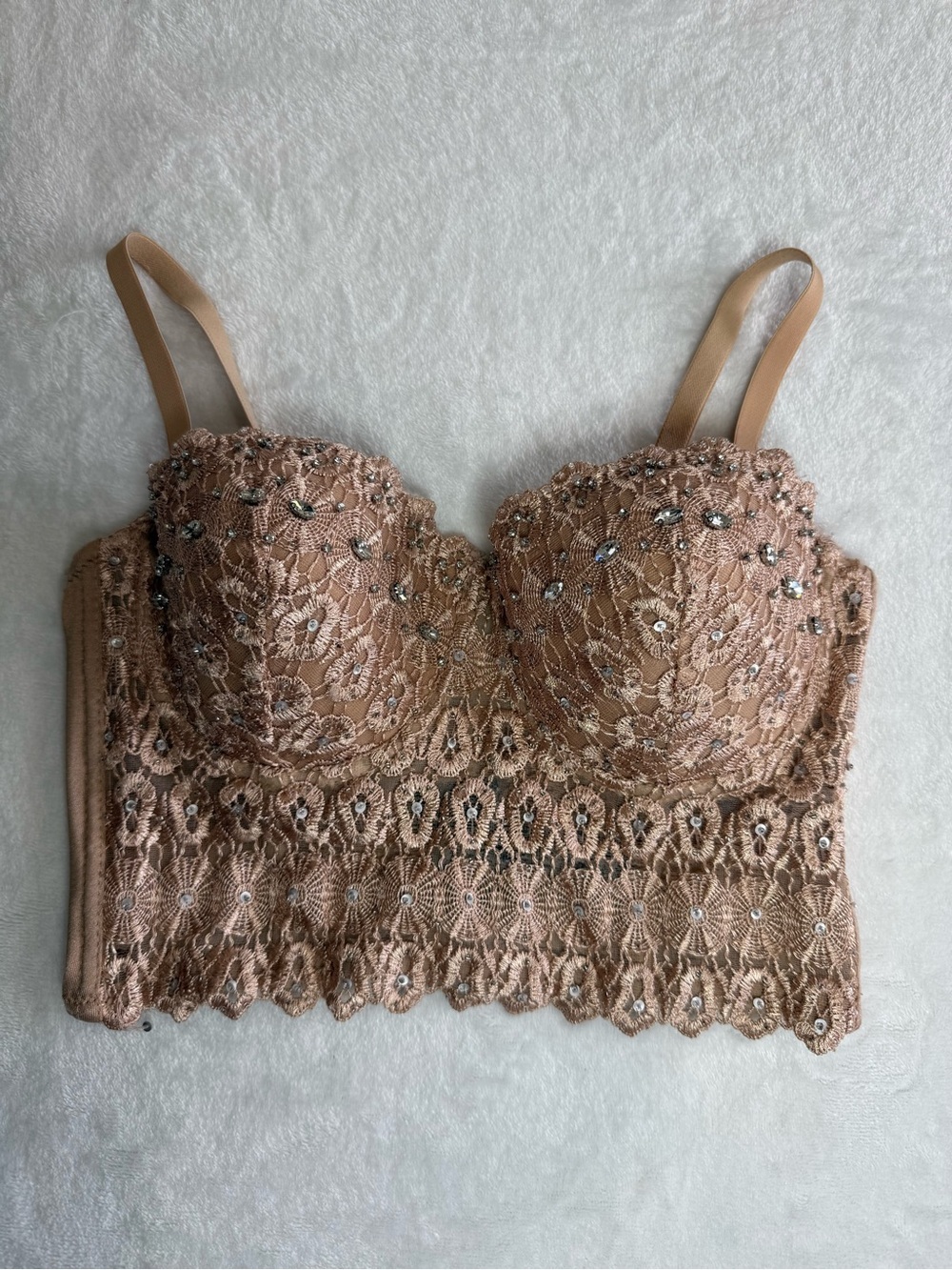 Windsor Embellished Lace Corset Bustier Crop Top Nude Blush Size S - Picture 3 of 7